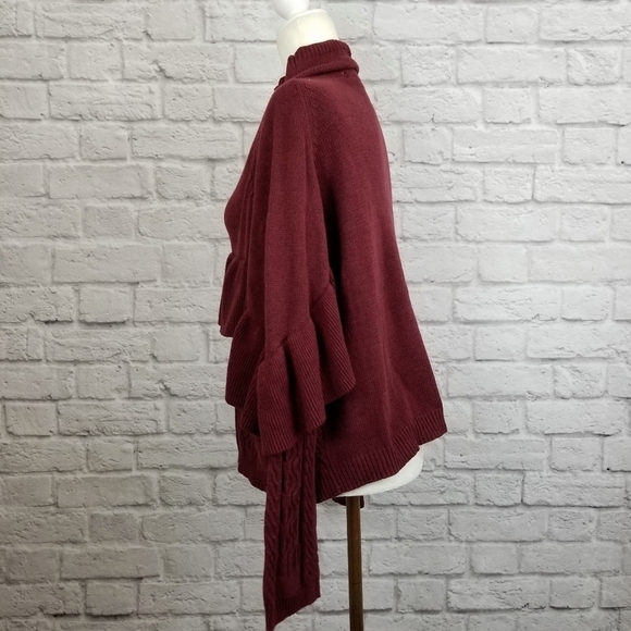Project Naadam maroon red mock neck ruffle cable knit sweater women's M NWT - Picture 5 of 7